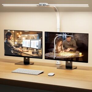 LED Desk Lamp Clamp Double Head Dimmable Monitor Light Gooseneck